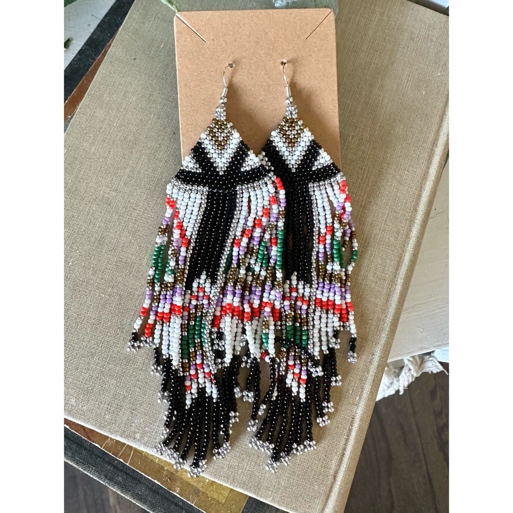 Beaded tassel drop earrings